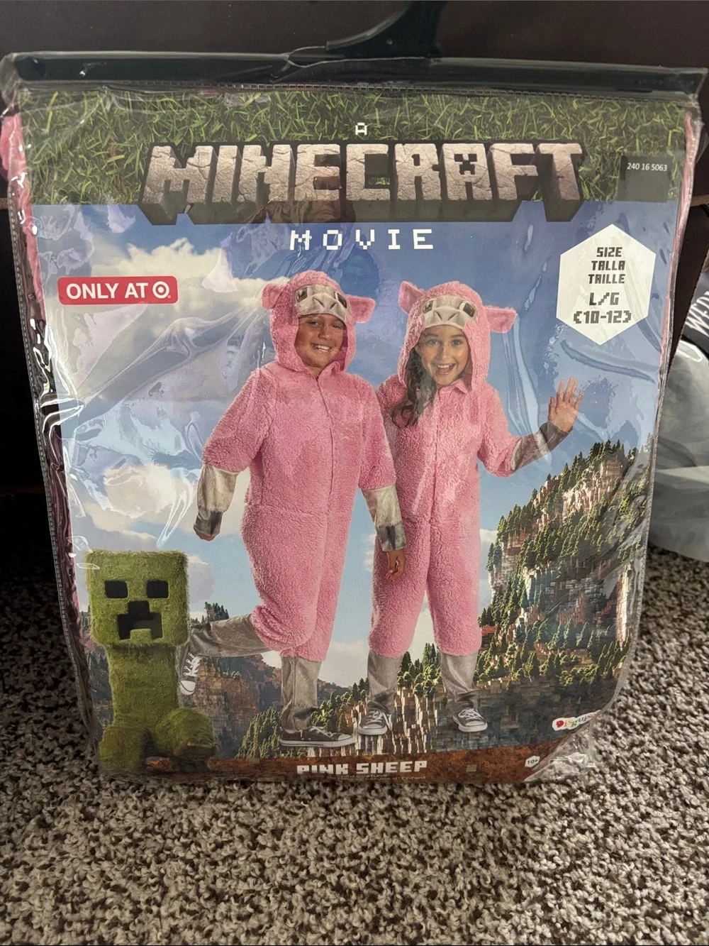 Minecraft Sheep Halloween Costume 4/6 Pink Hooded Plush Jumpsuit Unisex Kids